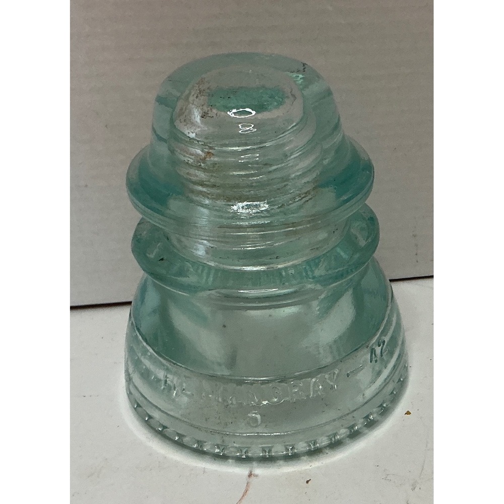 Hemingray Vintage Glass Insulator 42 Aqua Blue Drip Edge Industrial Decor